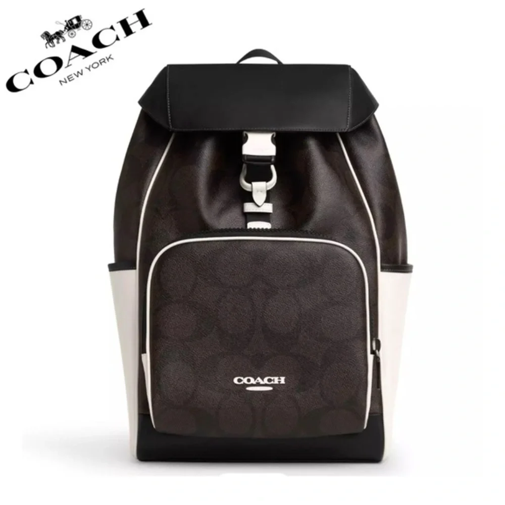 NWT COACH Racer Backpack In Blocked Signature Canvas